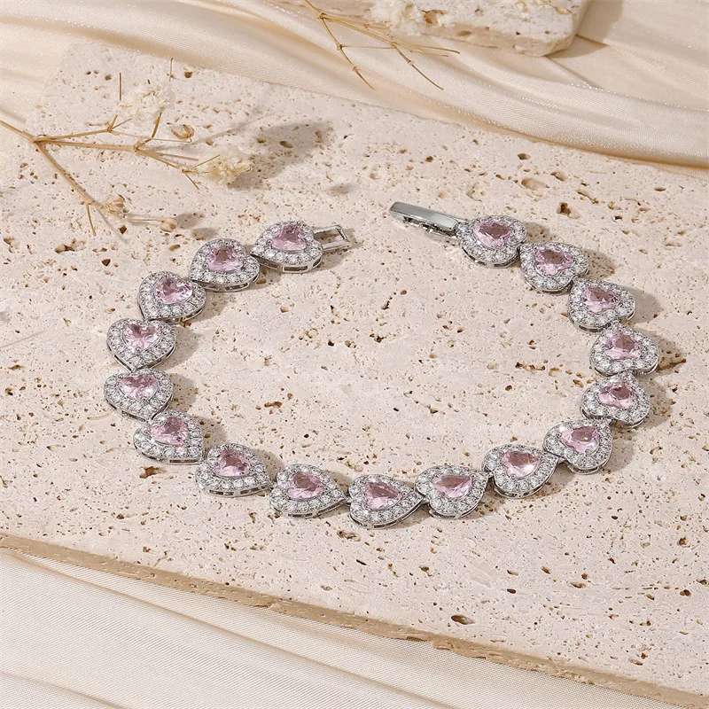 Wholesale Romantic Shiny Heart Shape Copper Inlay 18K Gold Plated Zircon Bracelets display picture 1
