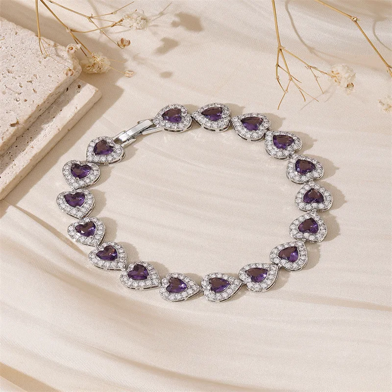 Wholesale Romantic Shiny Heart Shape Copper Inlay 18K Gold Plated Zircon Bracelets display picture 5
