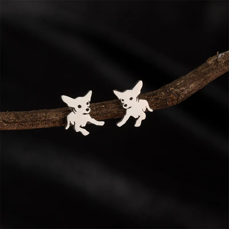 1 Pair Sweet Simple Style Artistic Dog Polishing 304 Stainless Steel 18K Gold Plated Ear Studs display picture 5