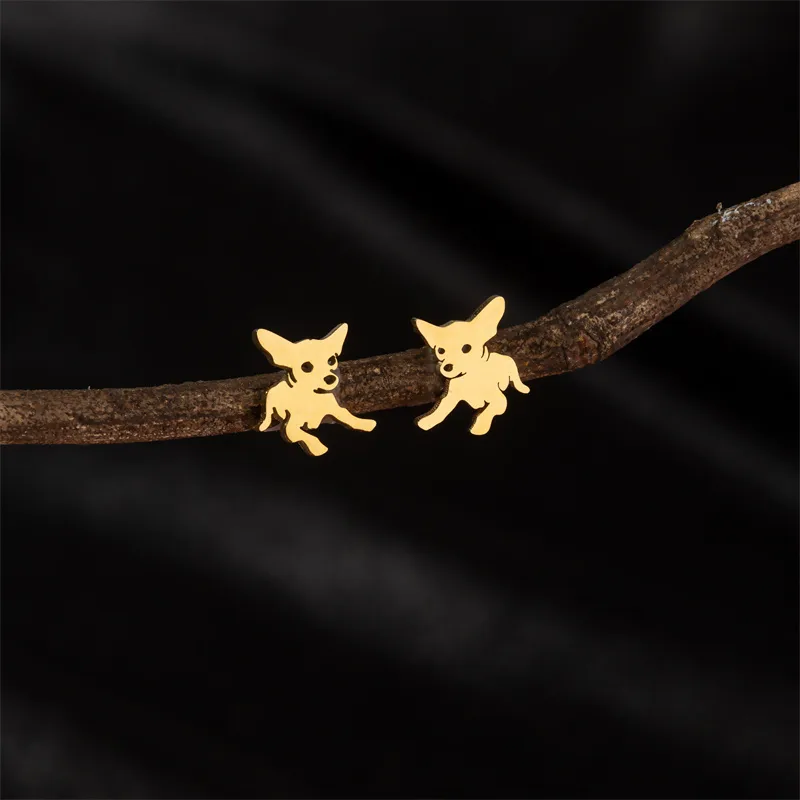1 Pair Sweet Simple Style Artistic Dog Polishing 304 Stainless Steel 18K Gold Plated Ear Studs display picture 6