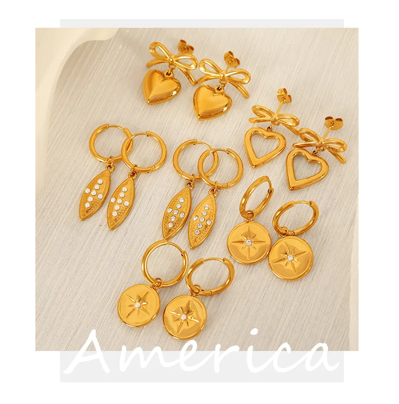 1 Pair Simple Style Heart Shape Plating Inlay Glass Bead Titanium Steel Rhinestones Glass Bead 18K Gold Plated Drop Earrings display picture 1