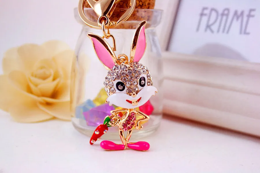 Cute Rabbit Zinc Alloy Plating Inlay Rhinestones Women's Bag Pendant Keychain display picture 1