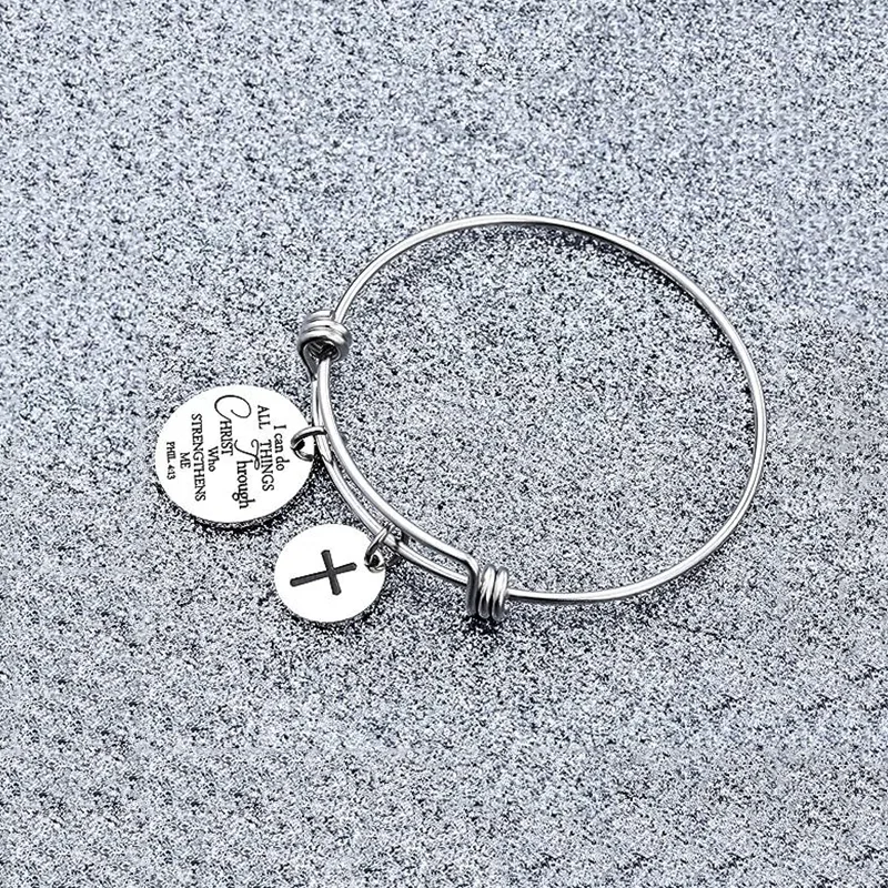 304 Stainless Steel Ferroalloy Silver Plated Hip-Hop Simple Style Commute Cross Letter Bangle display picture 4
