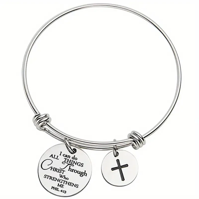 304 Stainless Steel Ferroalloy Silver Plated Hip-Hop Simple Style Commute Cross Letter Bangle display picture 7