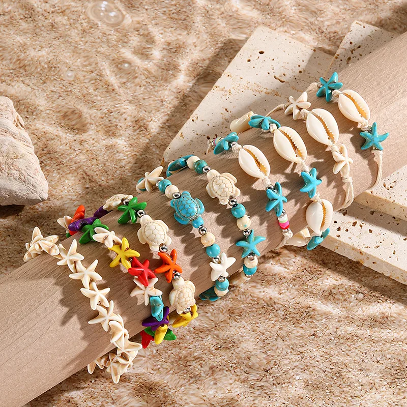 Hip-Hop Vintage Style Simple Style Tortoise Starfish Shell Beaded Knitting Women's Bracelets display picture 1