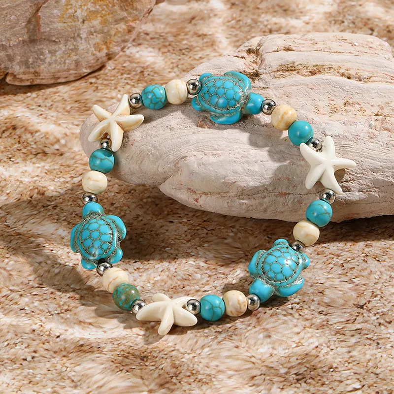 Hip-Hop Vintage Style Simple Style Tortoise Starfish Shell Beaded Knitting Women's Bracelets display picture 4