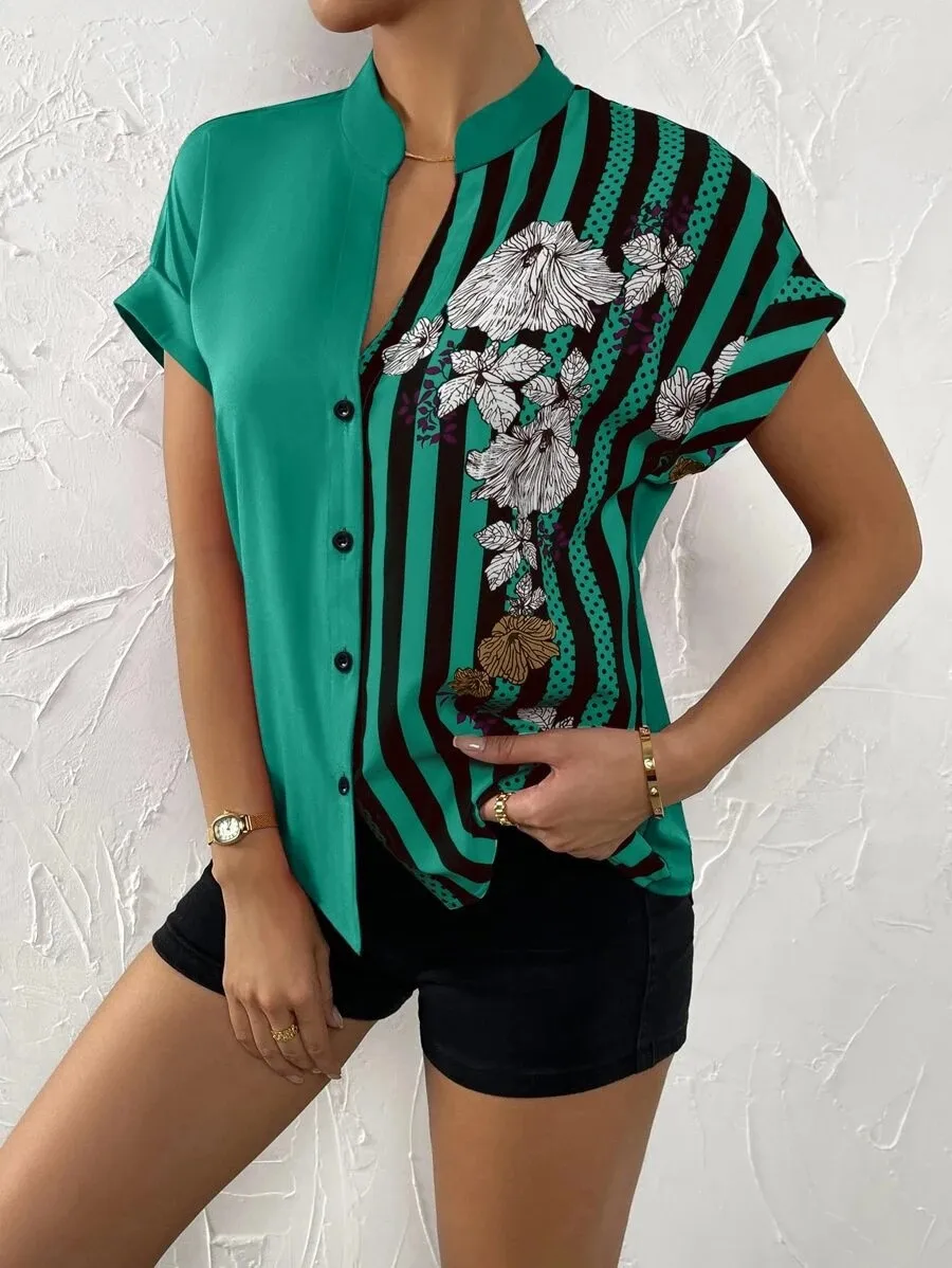Women's Racerback Tank Tops Short Sleeve Blouses Elegant Stripe display picture 6