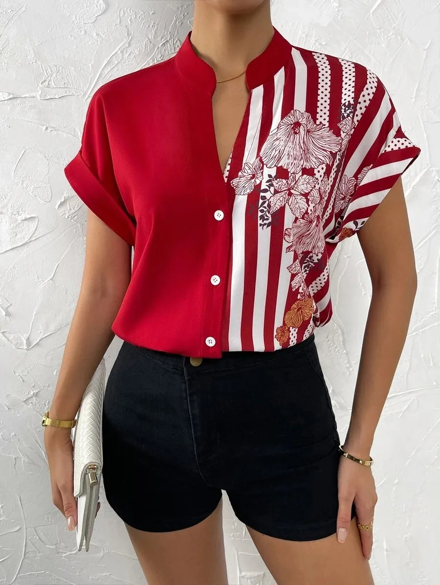 Women's Racerback Tank Tops Short Sleeve Blouses Elegant Stripe display picture 1