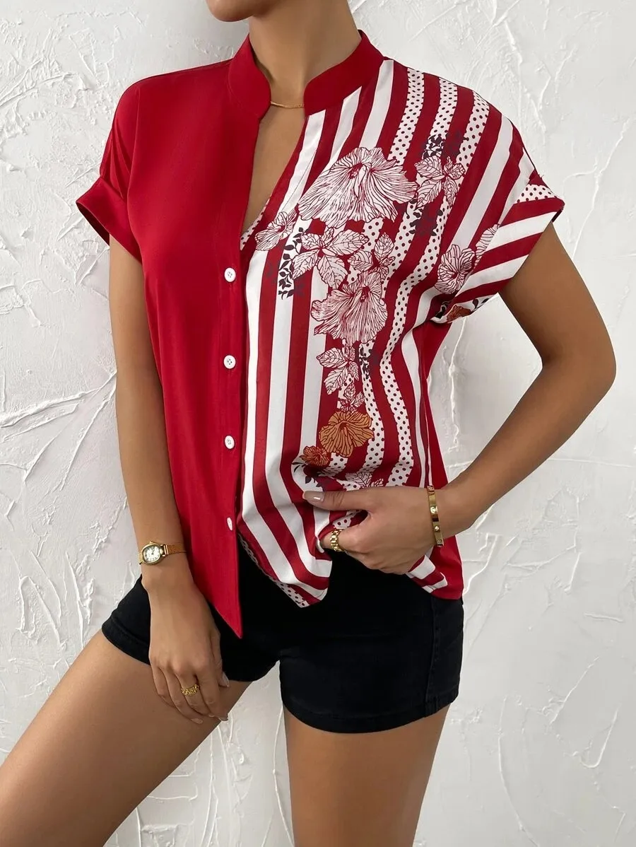 Women's Racerback Tank Tops Short Sleeve Blouses Elegant Stripe display picture 2
