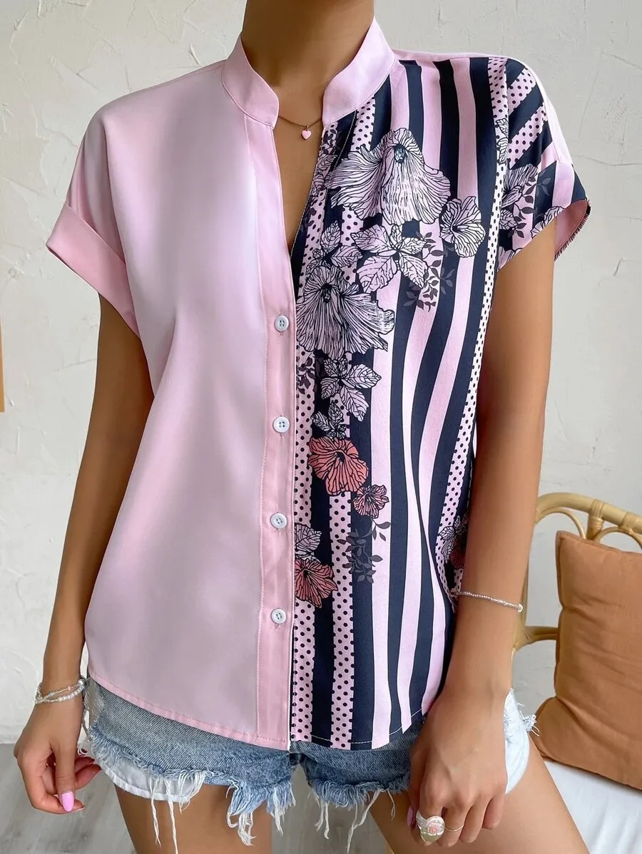 Women's Racerback Tank Tops Short Sleeve Blouses Elegant Stripe display picture 4