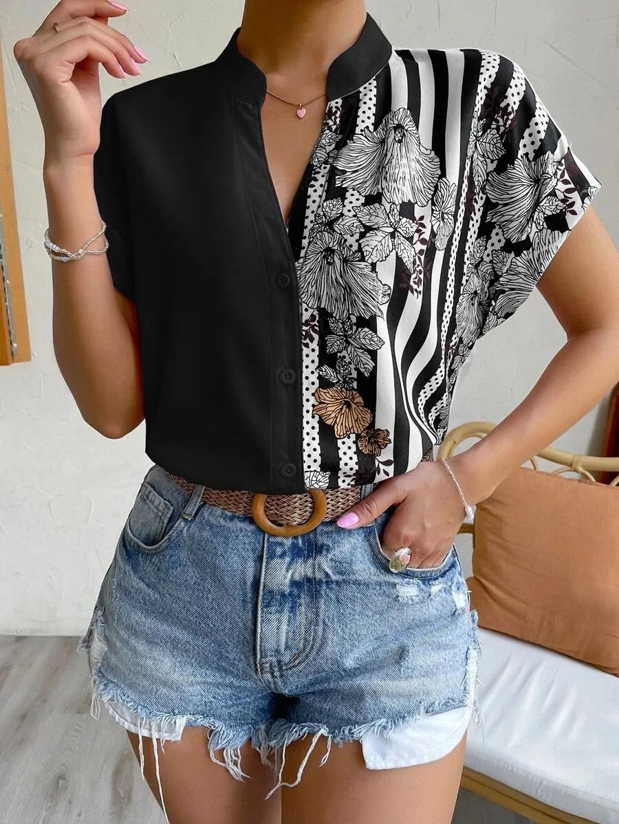 Women's Racerback Tank Tops Short Sleeve Blouses Elegant Stripe display picture 9