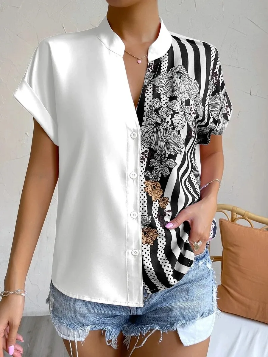 Women's Racerback Tank Tops Short Sleeve Blouses Elegant Stripe display picture 3