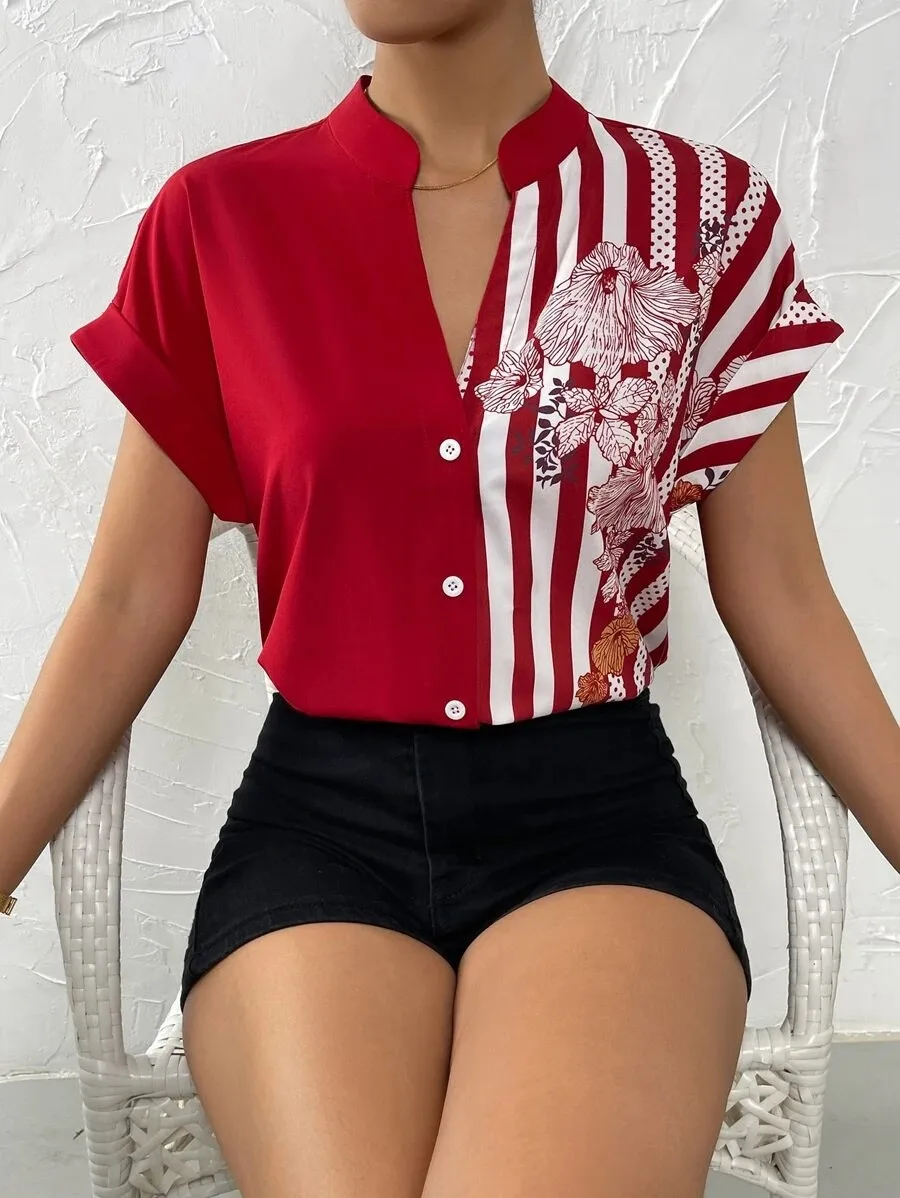 Women's Racerback Tank Tops Short Sleeve Blouses Elegant Stripe display picture 14