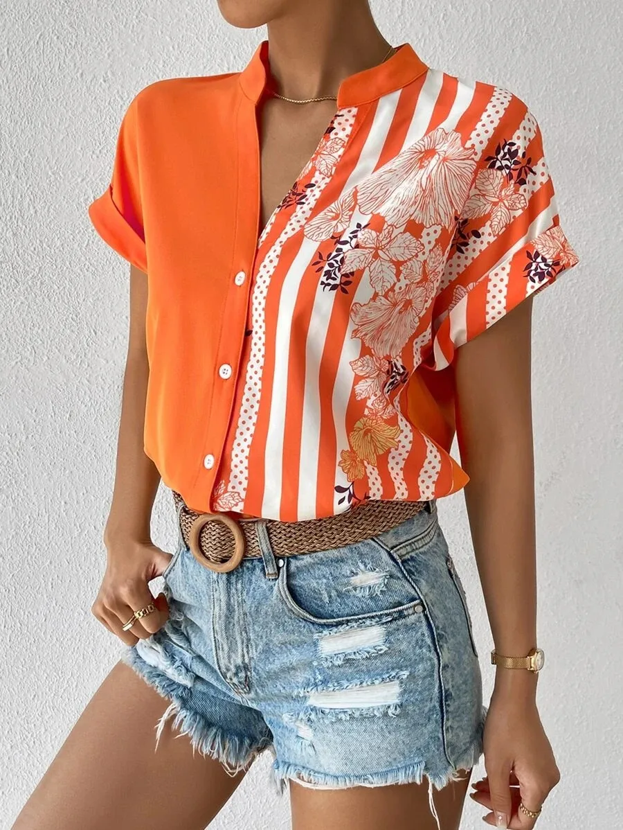Women's Racerback Tank Tops Short Sleeve Blouses Elegant Stripe display picture 27