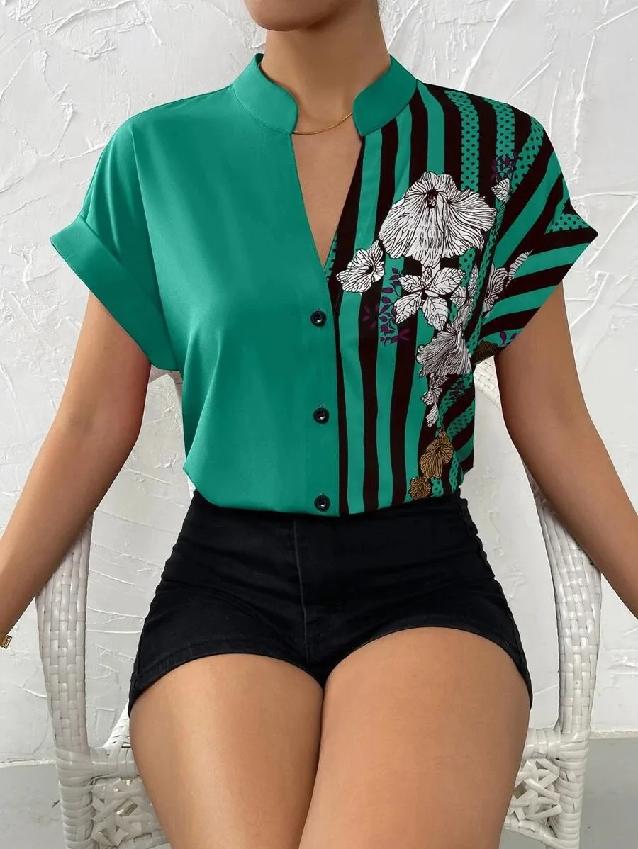 Women's Racerback Tank Tops Short Sleeve Blouses Elegant Stripe display picture 18