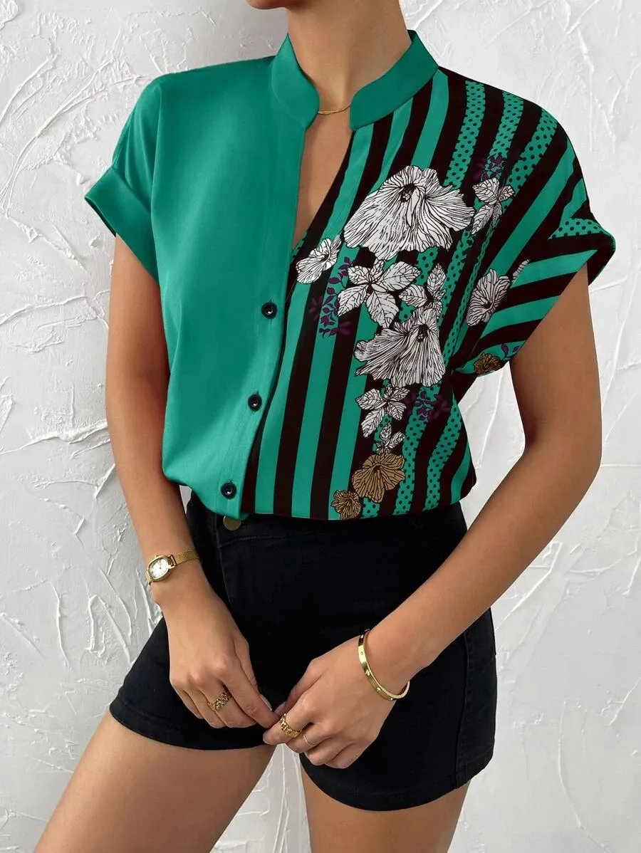Women's Racerback Tank Tops Short Sleeve Blouses Elegant Stripe display picture 26