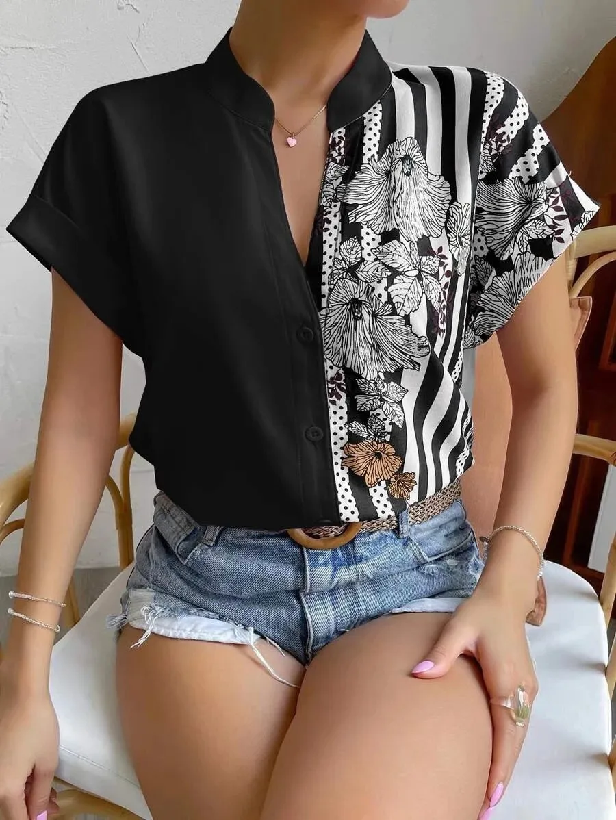 Women's Racerback Tank Tops Short Sleeve Blouses Elegant Stripe display picture 28