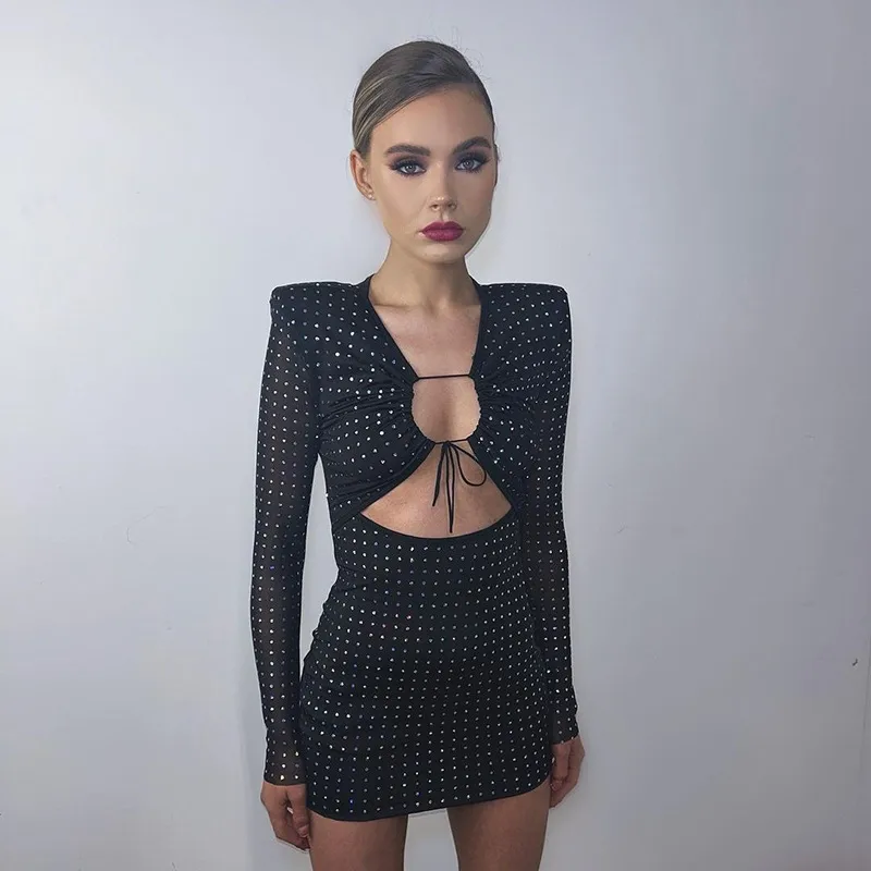 Women's Sheath Dress Sexy V Neck Long Sleeve Solid Color Above Knee Party Bar display picture 4