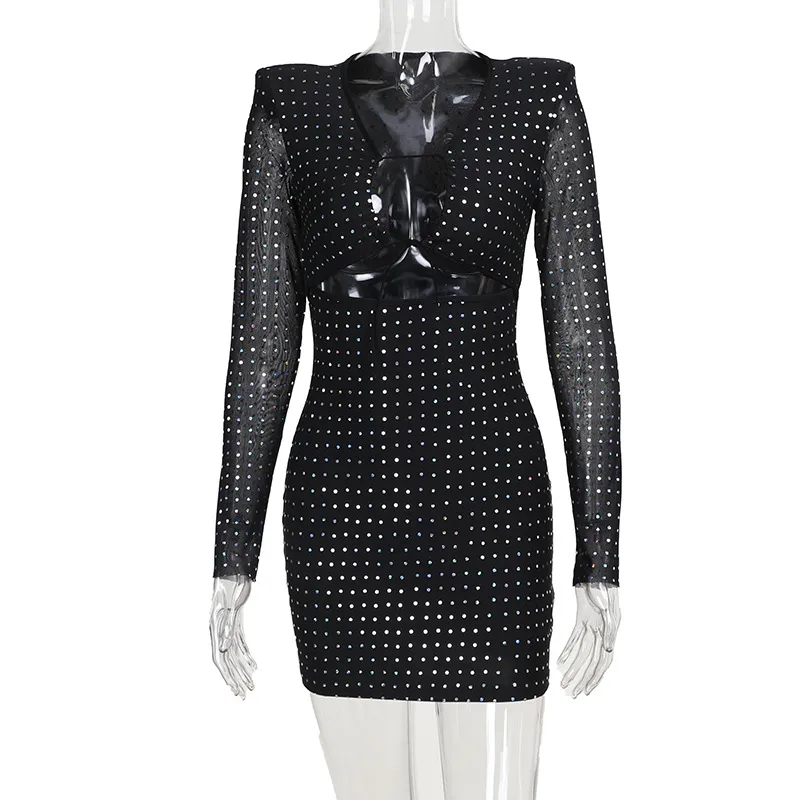 Women's Sheath Dress Sexy V Neck Long Sleeve Solid Color Above Knee Party Bar display picture 5