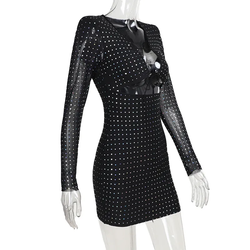 Women's Sheath Dress Sexy V Neck Long Sleeve Solid Color Above Knee Party Bar display picture 6