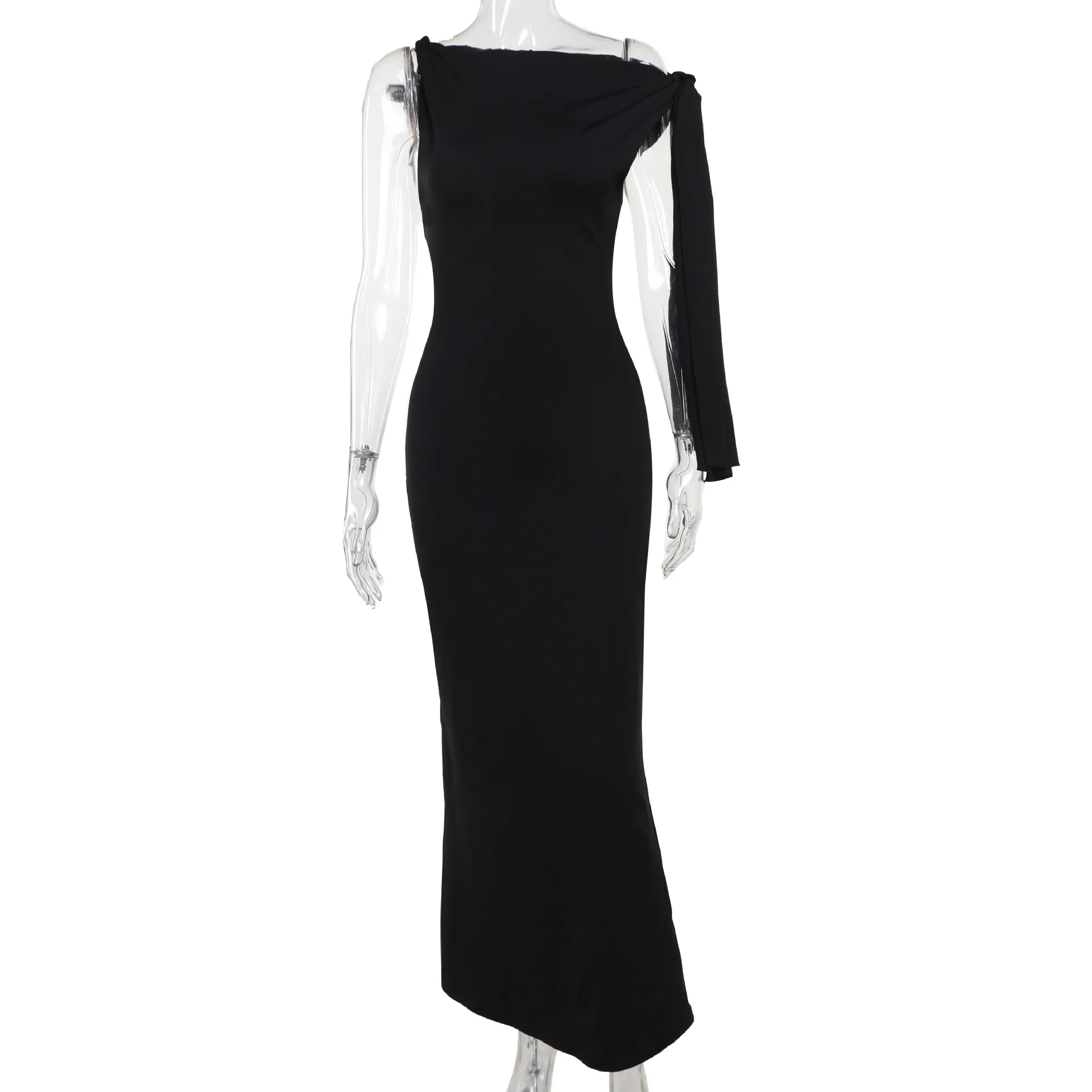 Women's Sheath Dress Sexy Oblique Collar Ribbon Sleeveless Solid Color Maxi Long Dress Party Date Bar display picture 12