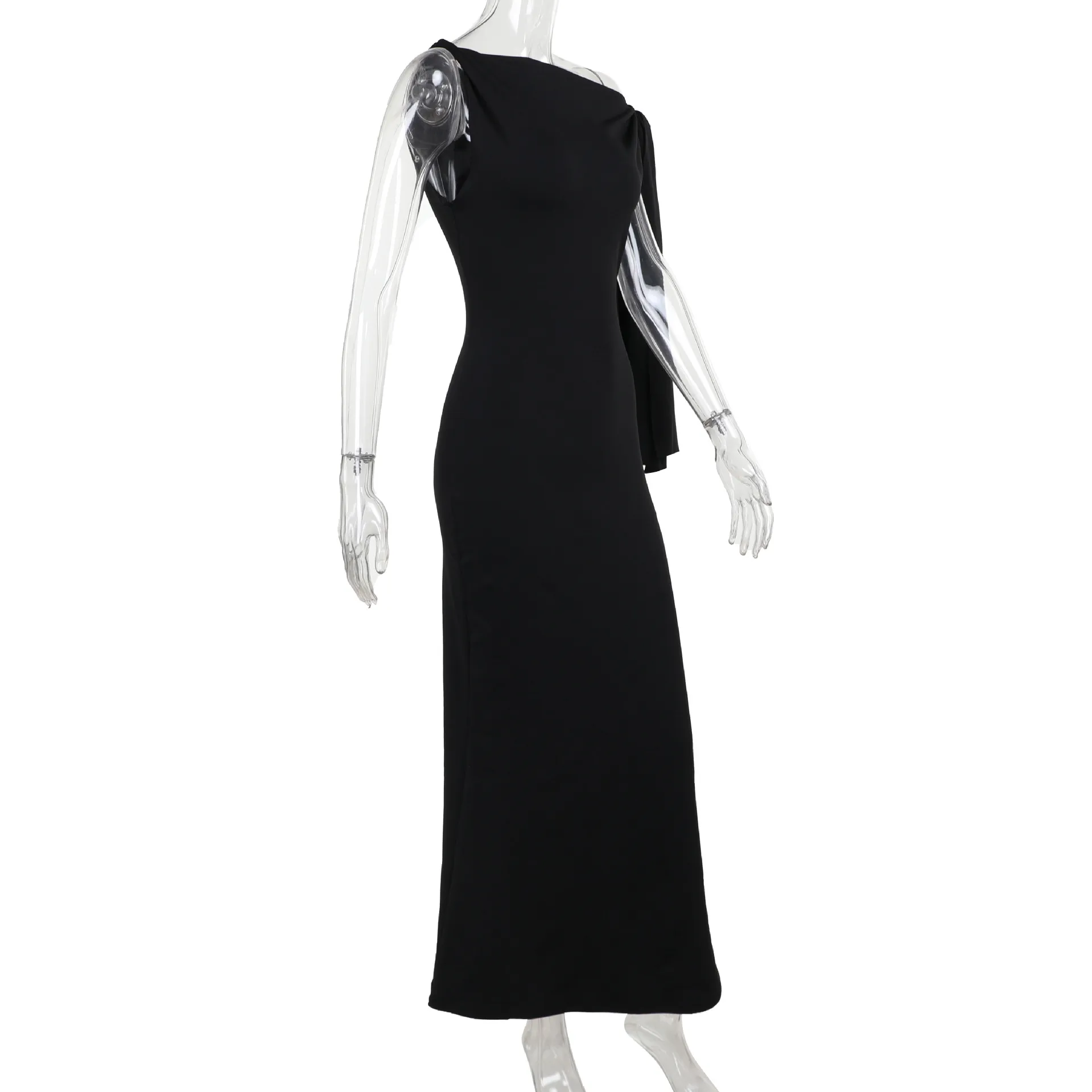 Women's Sheath Dress Sexy Oblique Collar Ribbon Sleeveless Solid Color Maxi Long Dress Party Date Bar display picture 13