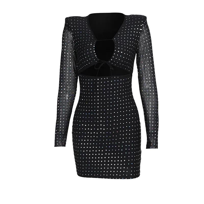 Women's Sheath Dress Sexy V Neck Long Sleeve Solid Color Above Knee Party Bar display picture 17