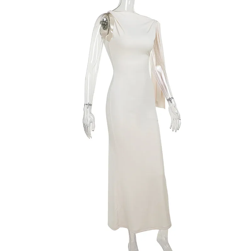 Women's Sheath Dress Sexy Oblique Collar Ribbon Sleeveless Solid Color Maxi Long Dress Party Date Bar display picture 23