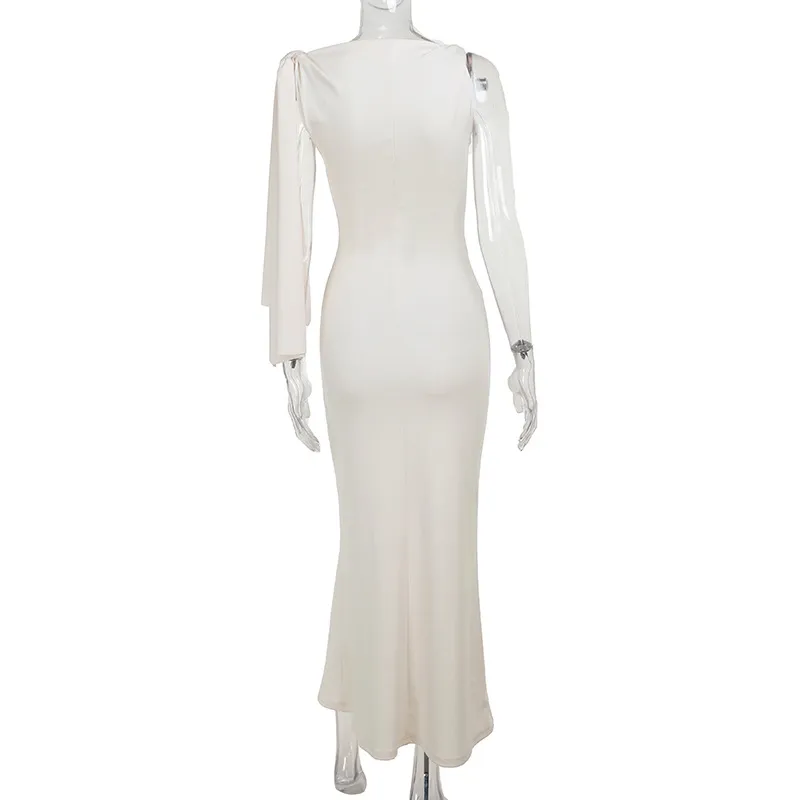 Women's Sheath Dress Sexy Oblique Collar Ribbon Sleeveless Solid Color Maxi Long Dress Party Date Bar display picture 24