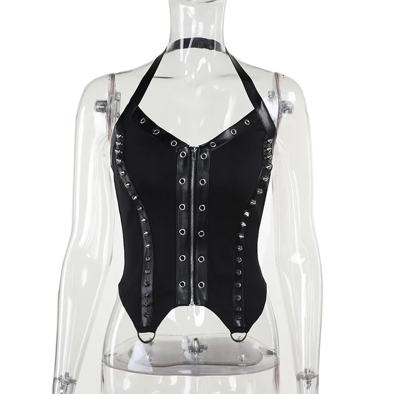 Women's Halter Crisscross Tank Tank Tops Punk Solid Color display picture 9