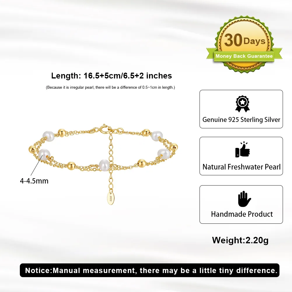 925 Sterling Silver Freshwater Pearl Bracelets Elegant display picture 2