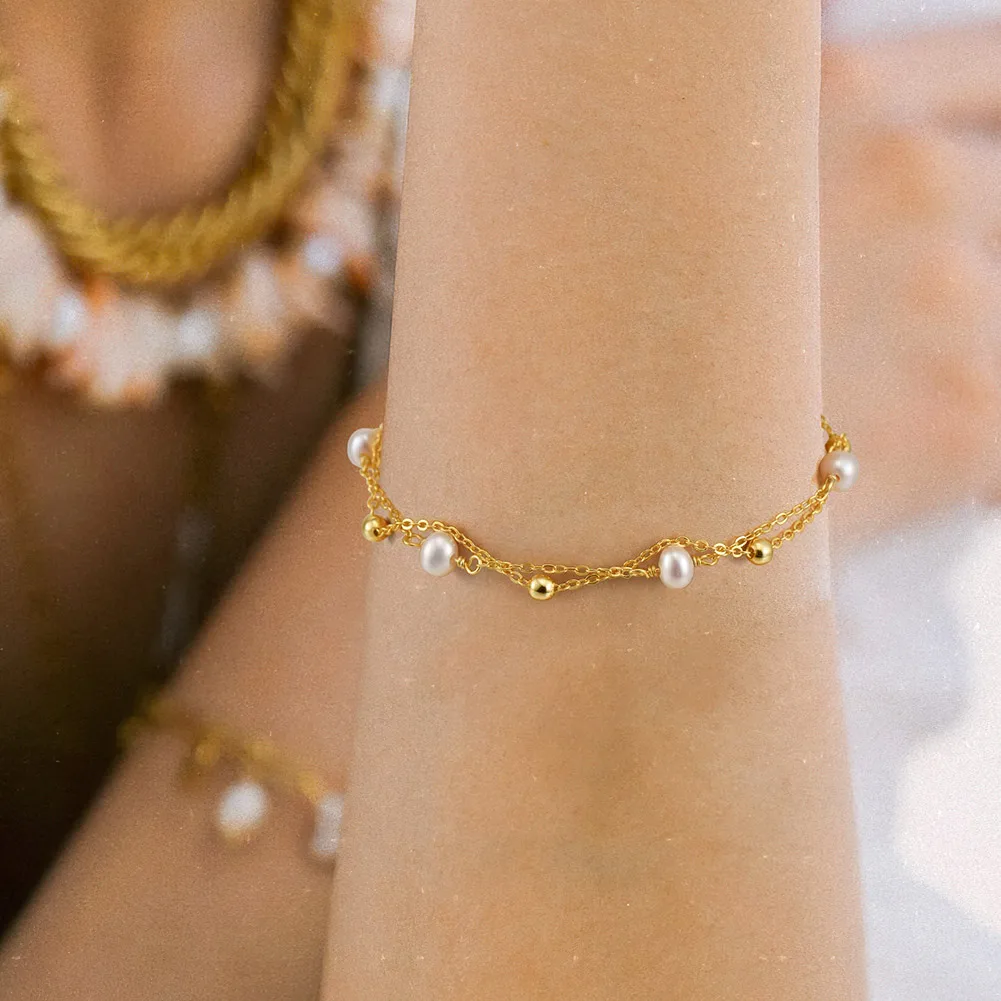 925 Sterling Silver Freshwater Pearl Bracelets Elegant display picture 7