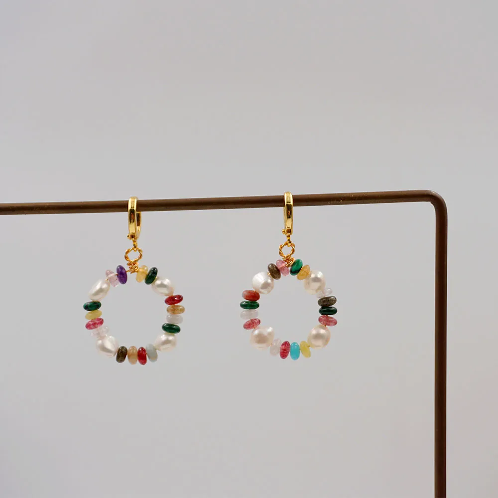 1 Pair Vintage Style Simple Style Geometric Beaded Natural Stone Freshwater Pearl Copper Gold Plated Drop Earrings display picture 5