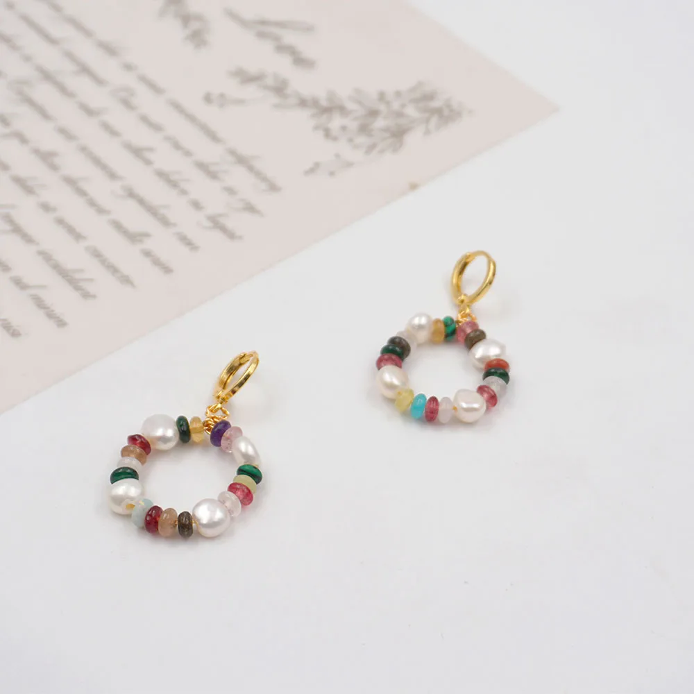 1 Pair Vintage Style Simple Style Geometric Beaded Natural Stone Freshwater Pearl Copper Gold Plated Drop Earrings display picture 3