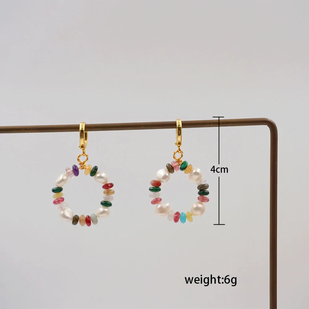 1 Pair Vintage Style Simple Style Geometric Beaded Natural Stone Freshwater Pearl Copper Gold Plated Drop Earrings display picture 4