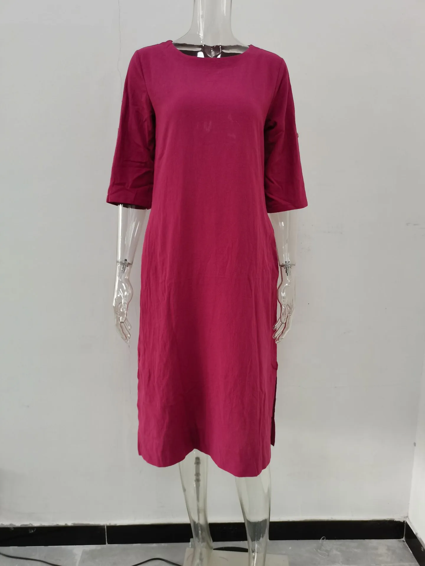 Women's A-line Skirt Vintage Style Round Neck Patchwork 3/4 Length Sleeve Solid Color Maxi Long Dress Street display picture 3