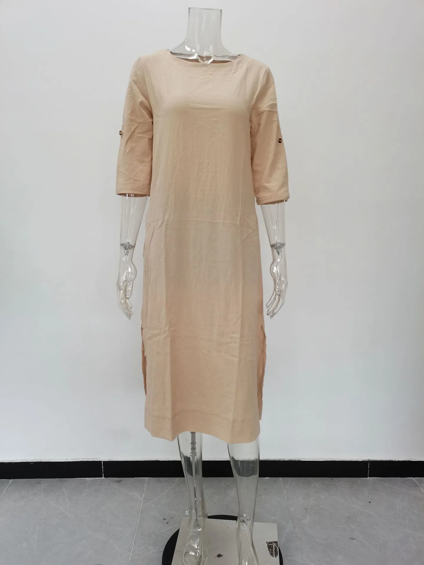 Women's A-line Skirt Vintage Style Round Neck Patchwork 3/4 Length Sleeve Solid Color Maxi Long Dress Street display picture 5