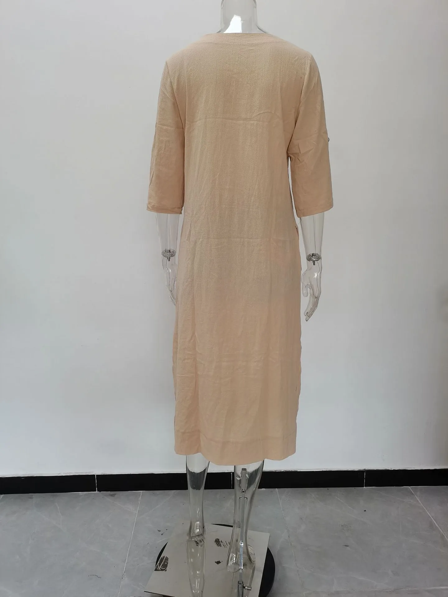Women's A-line Skirt Vintage Style Round Neck Patchwork 3/4 Length Sleeve Solid Color Maxi Long Dress Street display picture 8