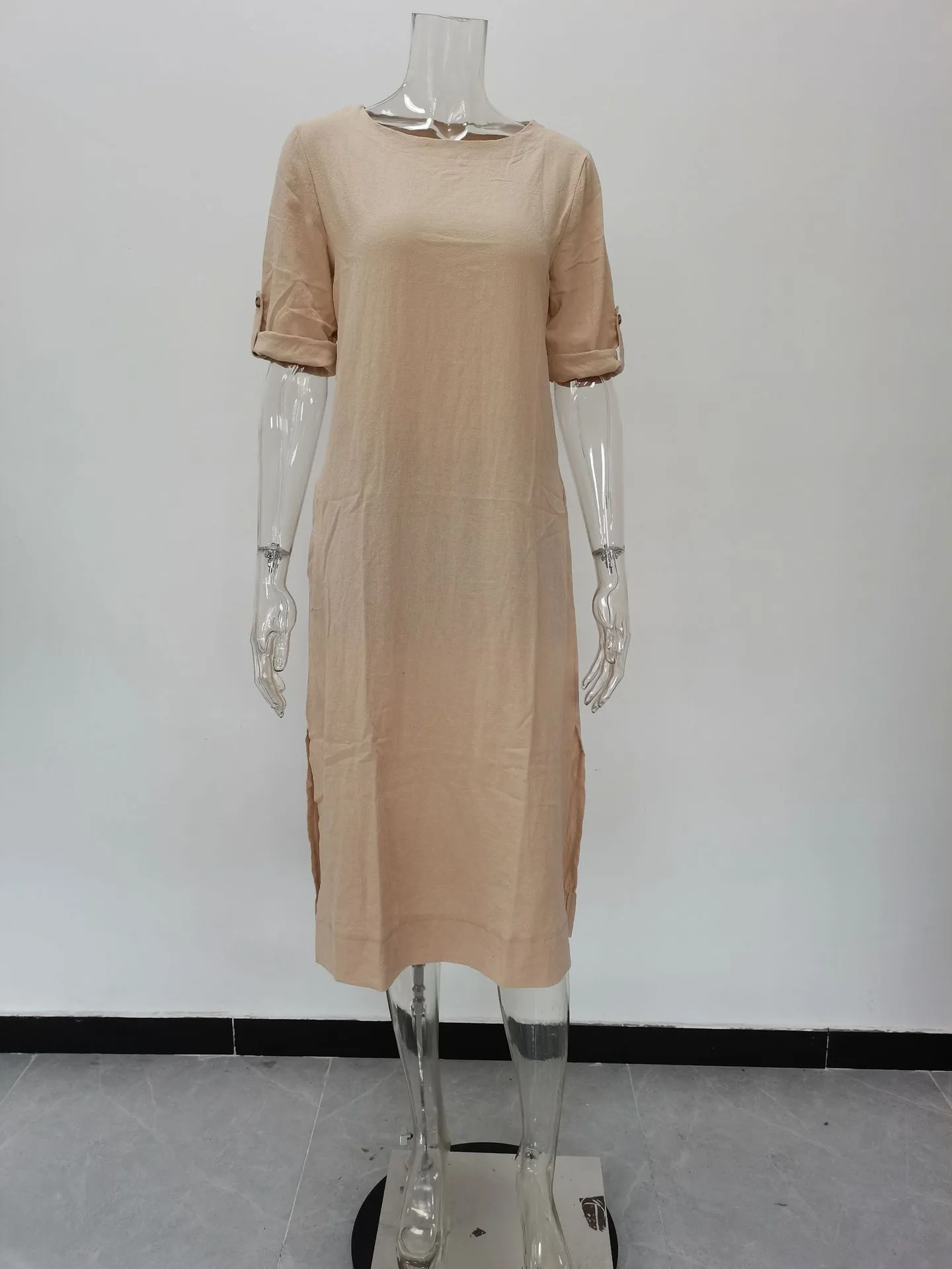Women's A-line Skirt Vintage Style Round Neck Patchwork 3/4 Length Sleeve Solid Color Maxi Long Dress Street display picture 4