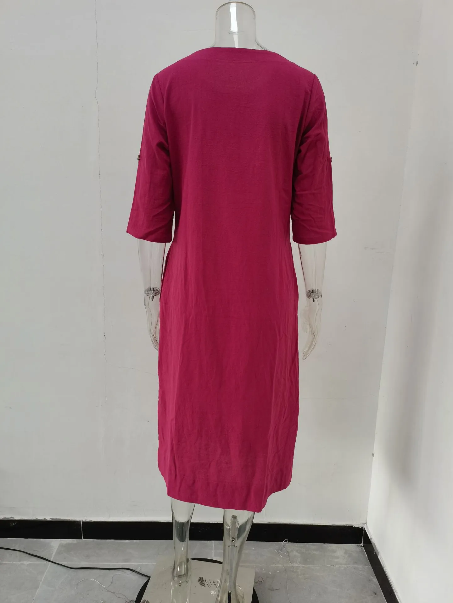 Women's A-line Skirt Vintage Style Round Neck Patchwork 3/4 Length Sleeve Solid Color Maxi Long Dress Street display picture 7