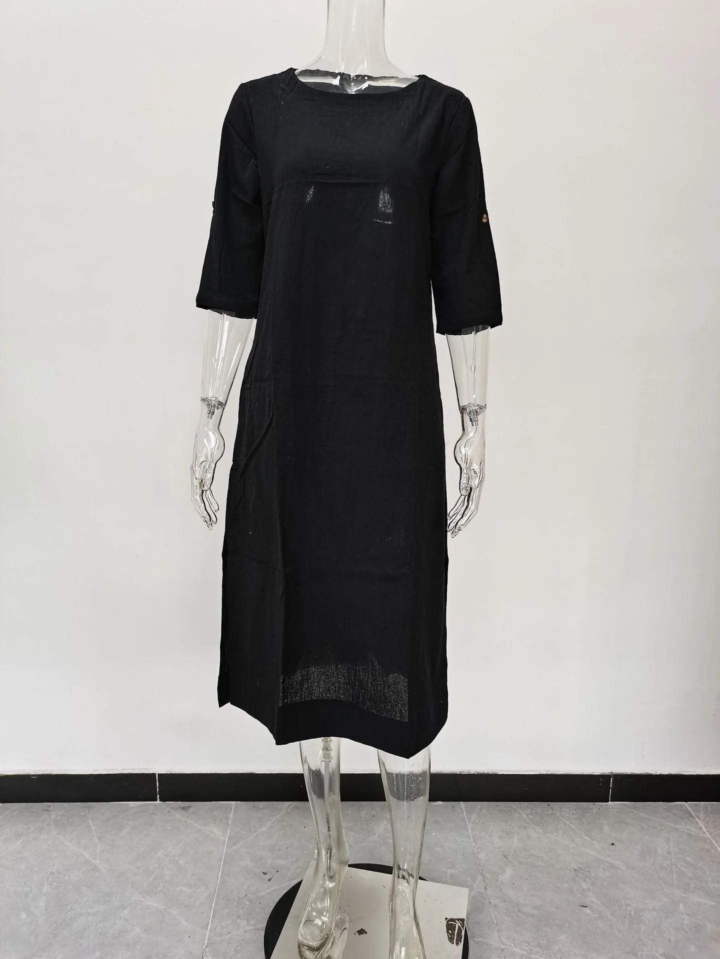 Women's A-line Skirt Vintage Style Round Neck Patchwork 3/4 Length Sleeve Solid Color Maxi Long Dress Street display picture 6