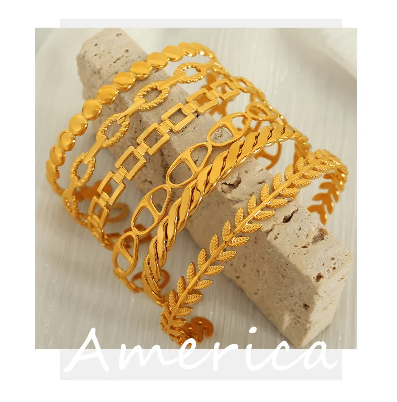 Titanium Steel 18K Gold Plated IG Style Cool Style Plating Circle Waves Bangle display picture 1
