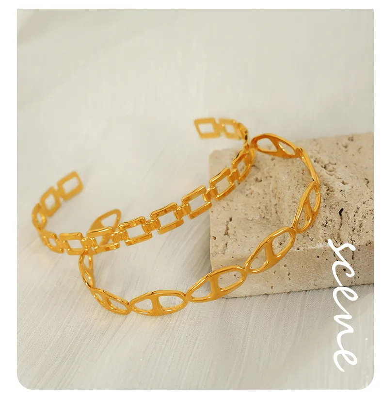 Titanium Steel 18K Gold Plated IG Style Cool Style Plating Circle Waves Bangle display picture 4