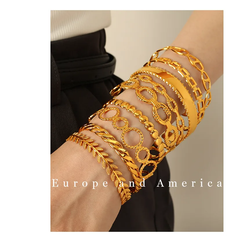 Titanium Steel 18K Gold Plated IG Style Cool Style Plating Circle Waves Bangle display picture 6