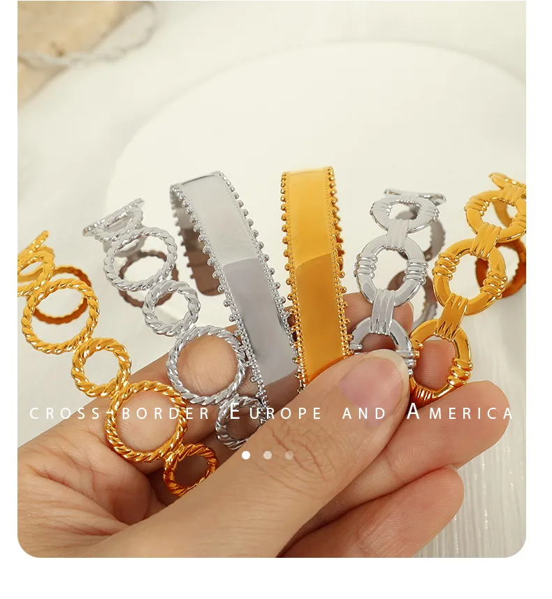 Titanium Steel 18K Gold Plated IG Style Cool Style Plating Circle Waves Bangle display picture 8