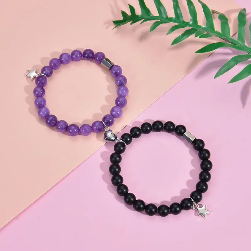 Handmade Romantic Star Heart Shape Natural Stone Bracelets In Bulk display picture 2