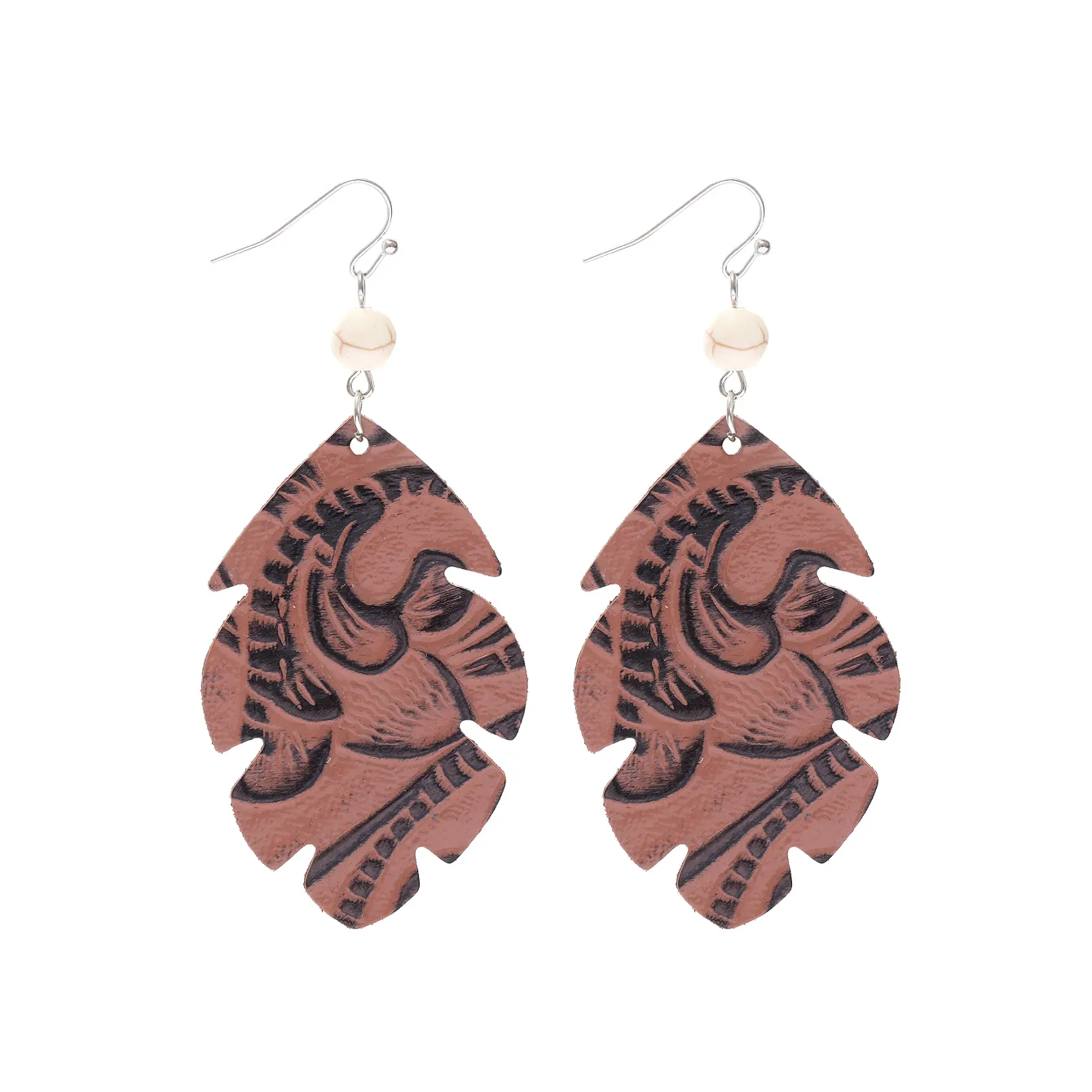 1 Pair Vintage Style Classic Style Geometric Leaves Pu Leather Turquoise Drop Earrings display picture 5