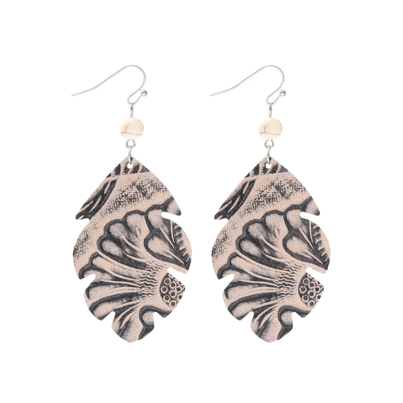 1 Pair Vintage Style Classic Style Geometric Leaves Pu Leather Turquoise Drop Earrings display picture 4
