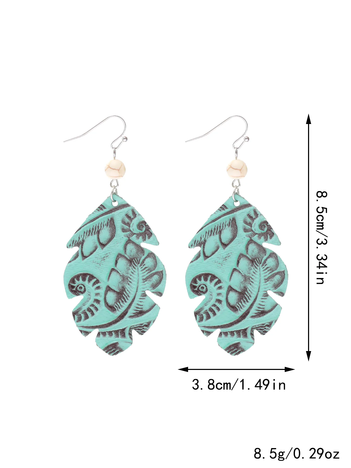1 Pair Vintage Style Classic Style Geometric Leaves Pu Leather Turquoise Drop Earrings display picture 7