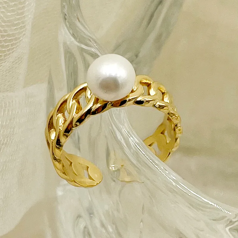 Wholesale Jewelry Vacation Sweet Irregular Leaves 304 Stainless Steel Natural Stone Pearl Shell 14K Gold Plated Plating Inlay Rings display picture 2